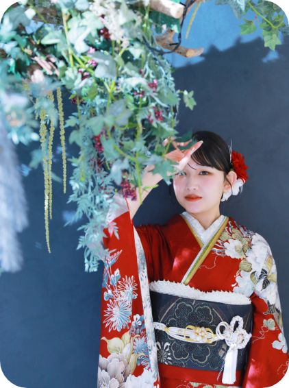 女性1人 赤の振袖